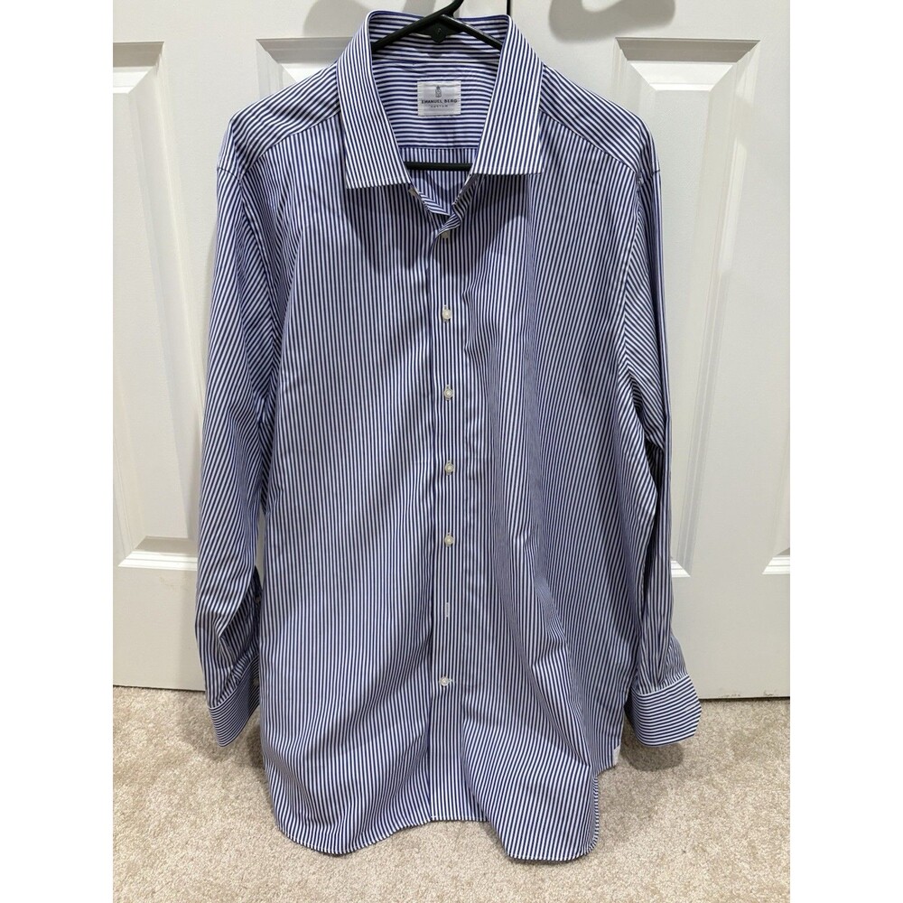 Emanuel Berg London Men’s Dress Shirt Blue Stripe Long Sleeve Custom Fit